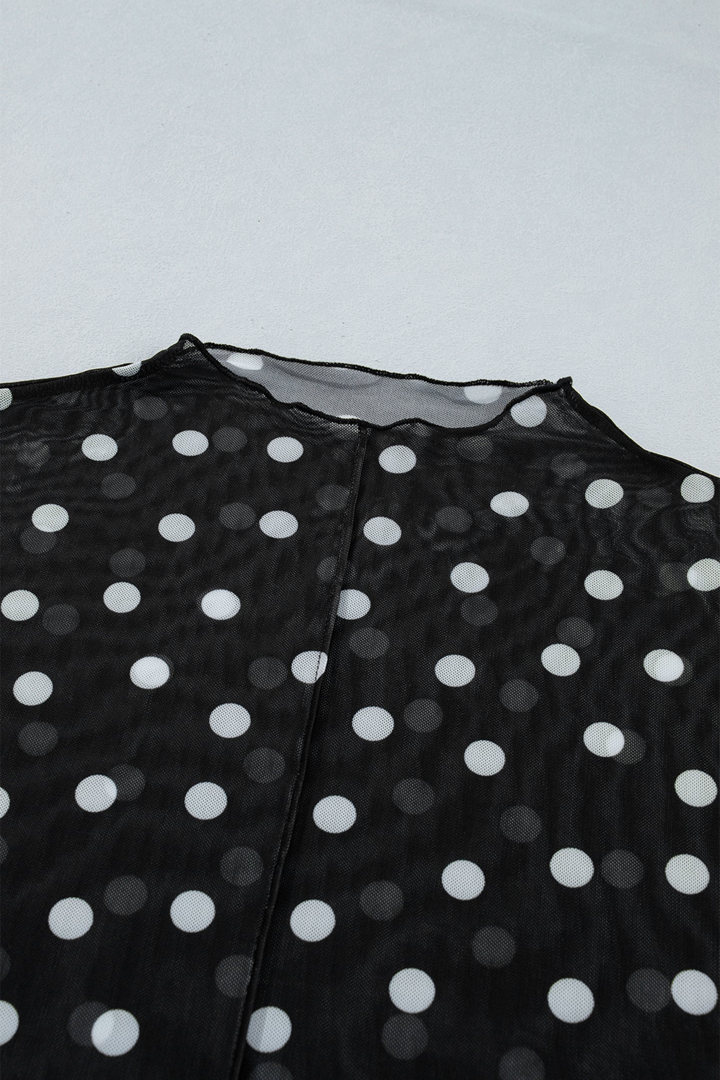Black Plus Size Mock Neck Polka Dot Long Sleeve Mesh Top