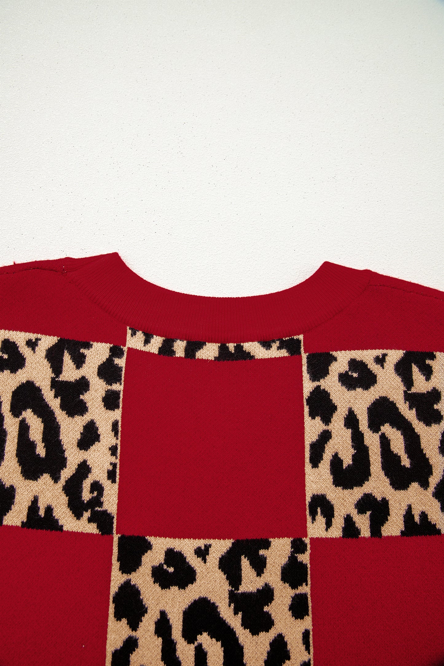 Red Plus Leopard Short Sleeve Sweater