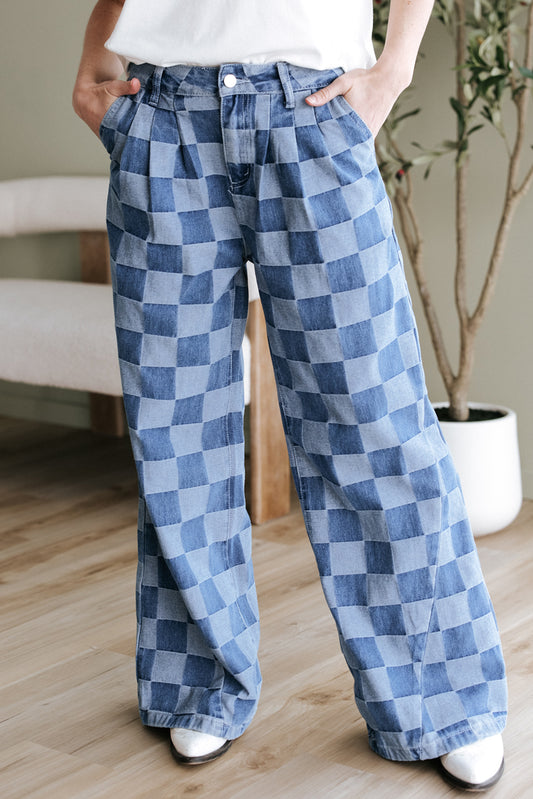 Dusk Blue Checkered Denim Jeans