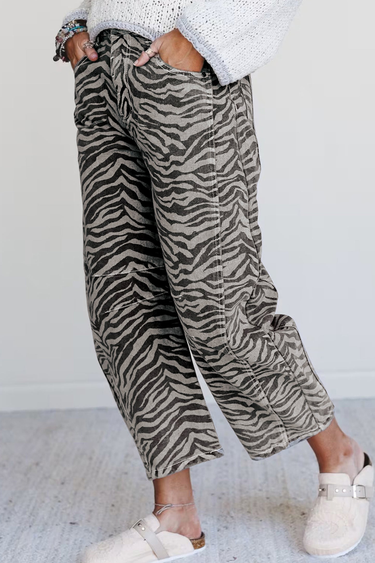 Gray Zebra Stripe Jeans