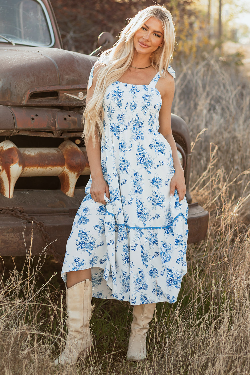 Sky Blue Floral Long Dress