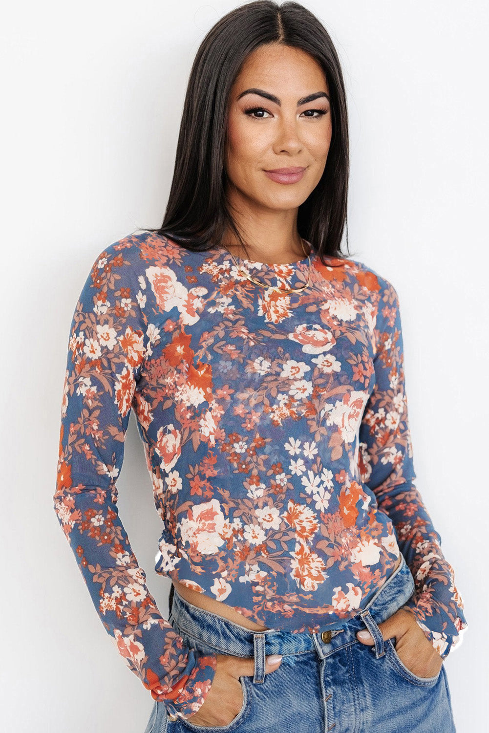 Orchid Floral Mesh Top