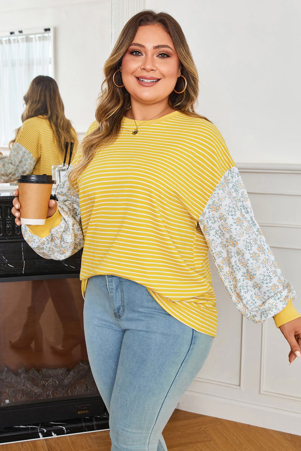 Yellow Stripe Striped Plus Size Top