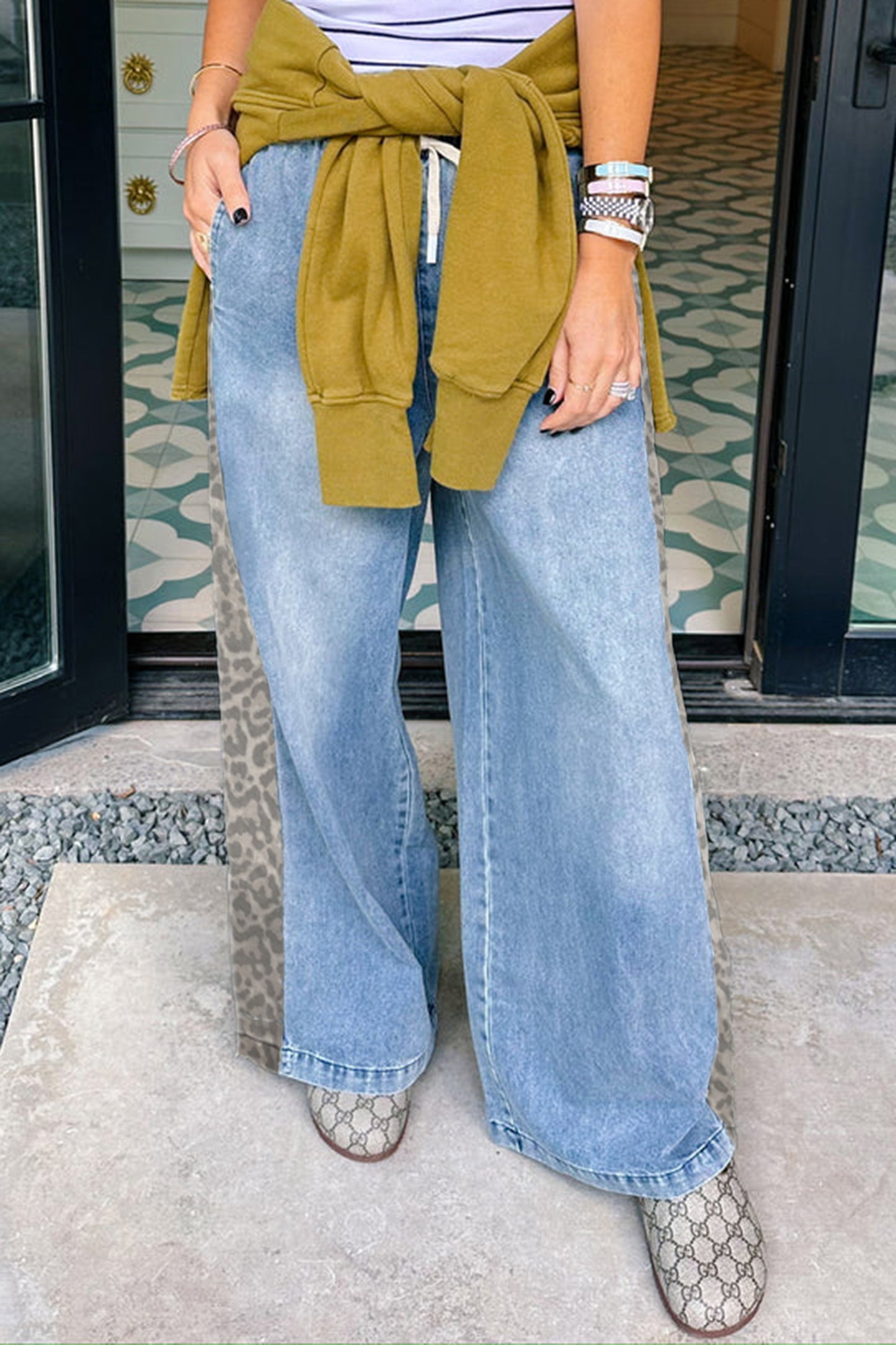 Beau Leopard Striped-Wide Leg Jeans