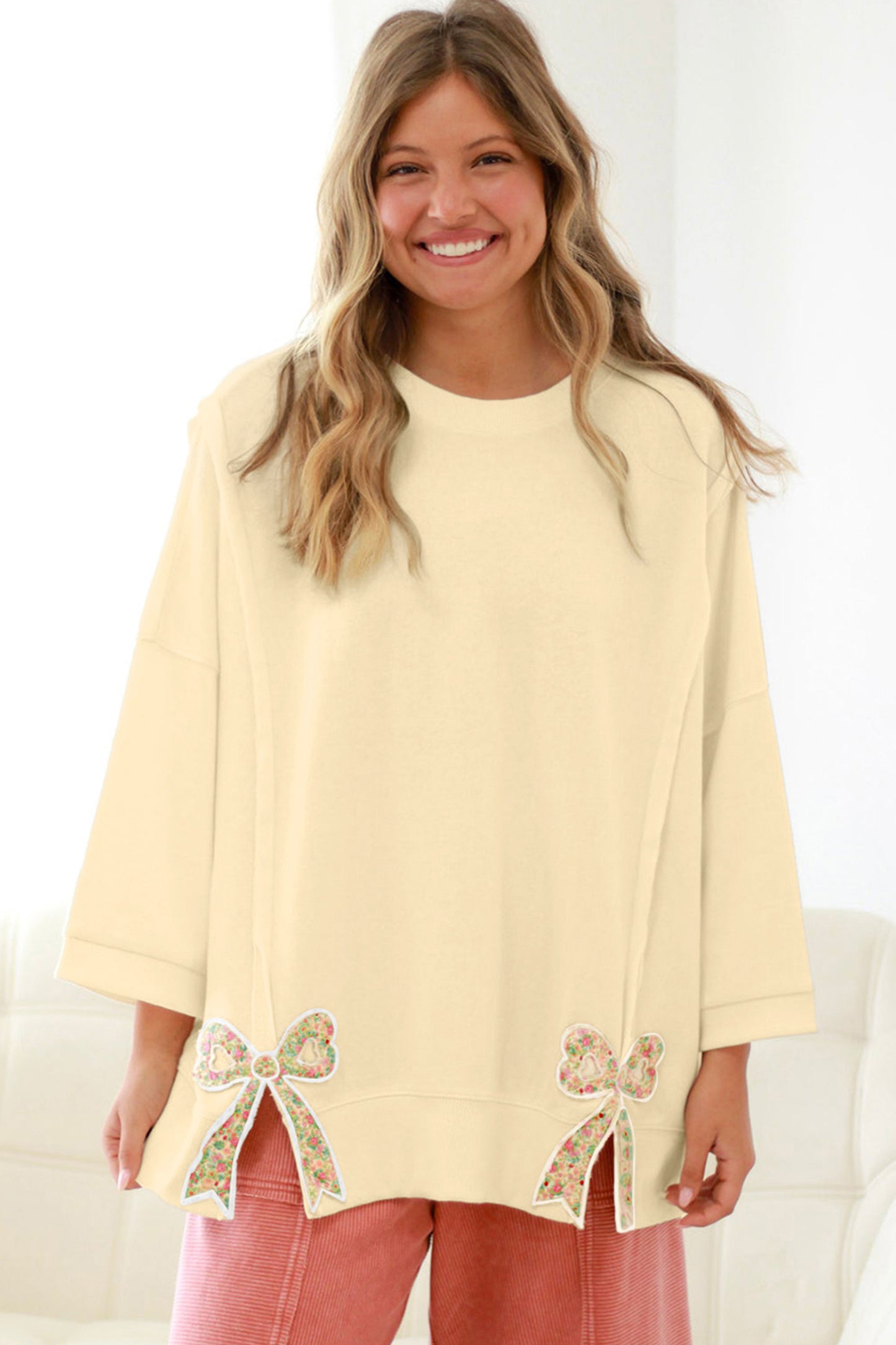 Bow Plus Size Patched Pullover