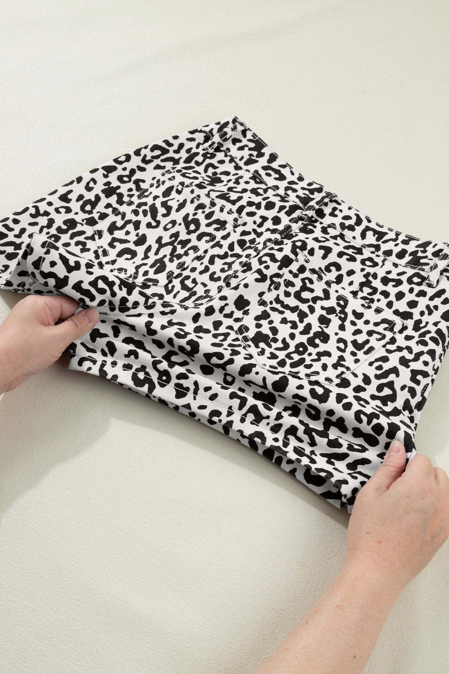 Leopard Overlap Denim Shorts