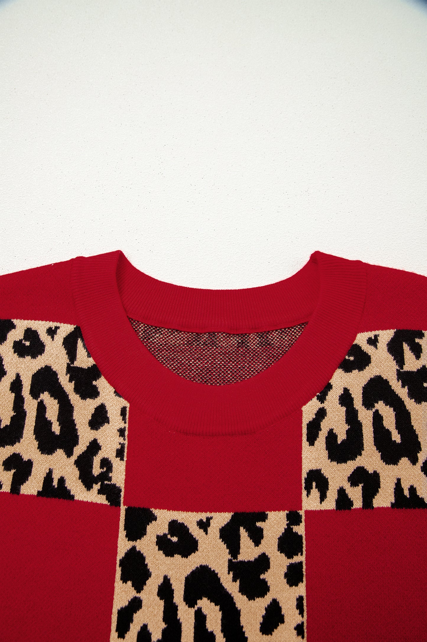 Red Plus Leopard Short Sleeve Sweater