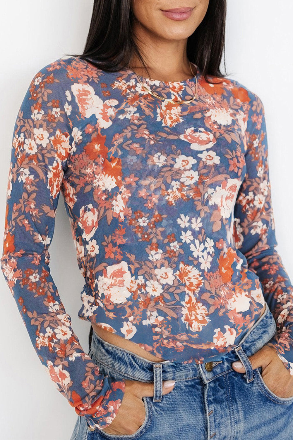 Orchid Floral Mesh Top