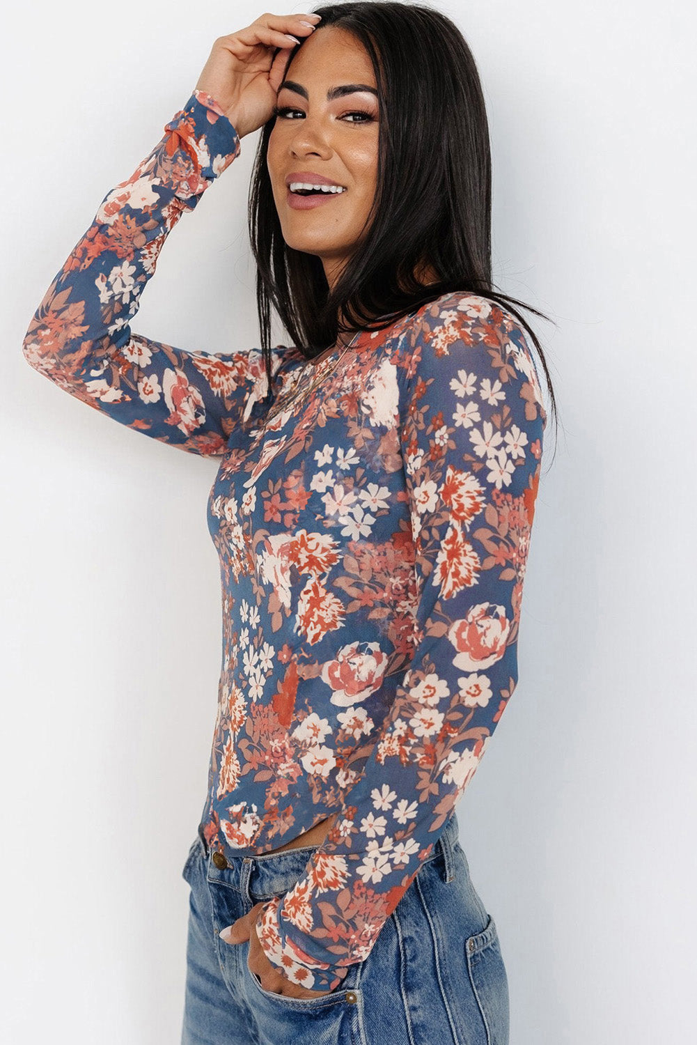 Orchid Floral Mesh Top