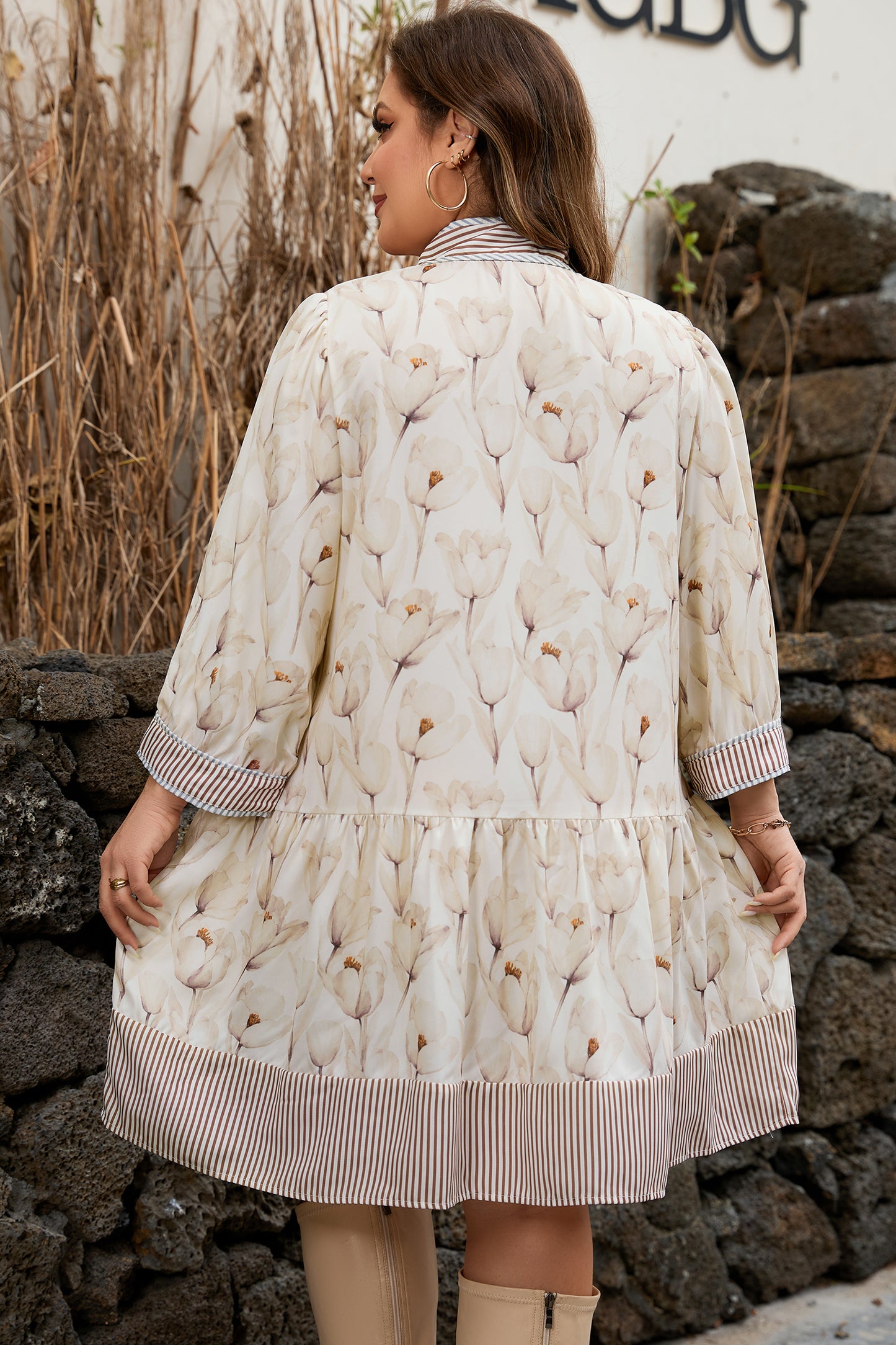 Plus Size Floral Patchwork Button Down A-line Dress