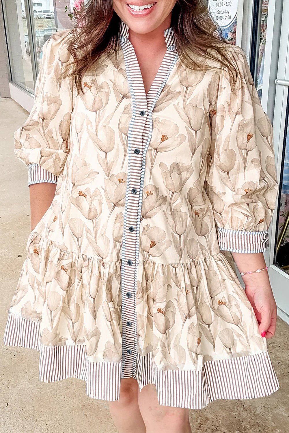 Plus Size Floral Patchwork Button Down A-line Dress