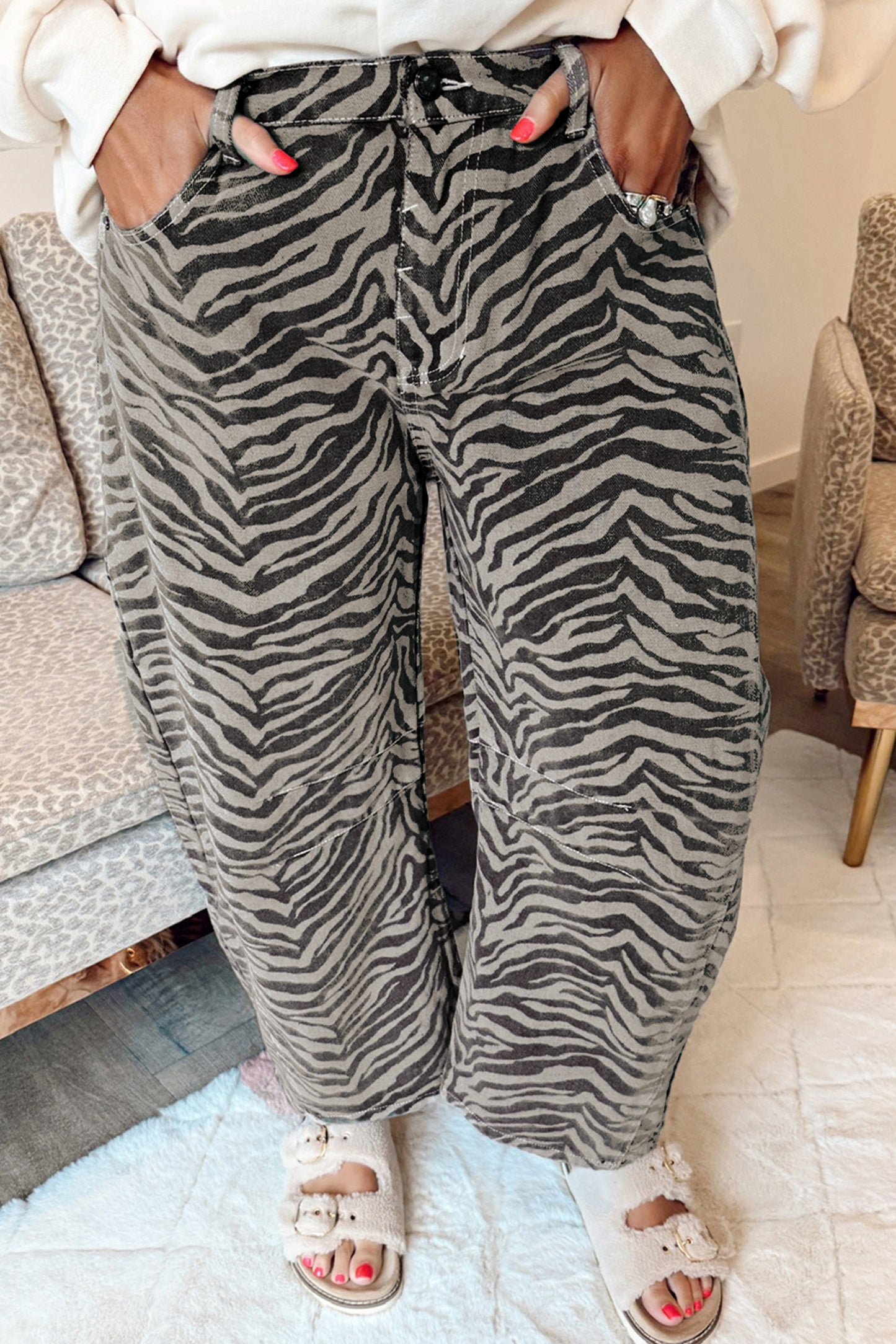 Gray Zebra Stripe Jeans