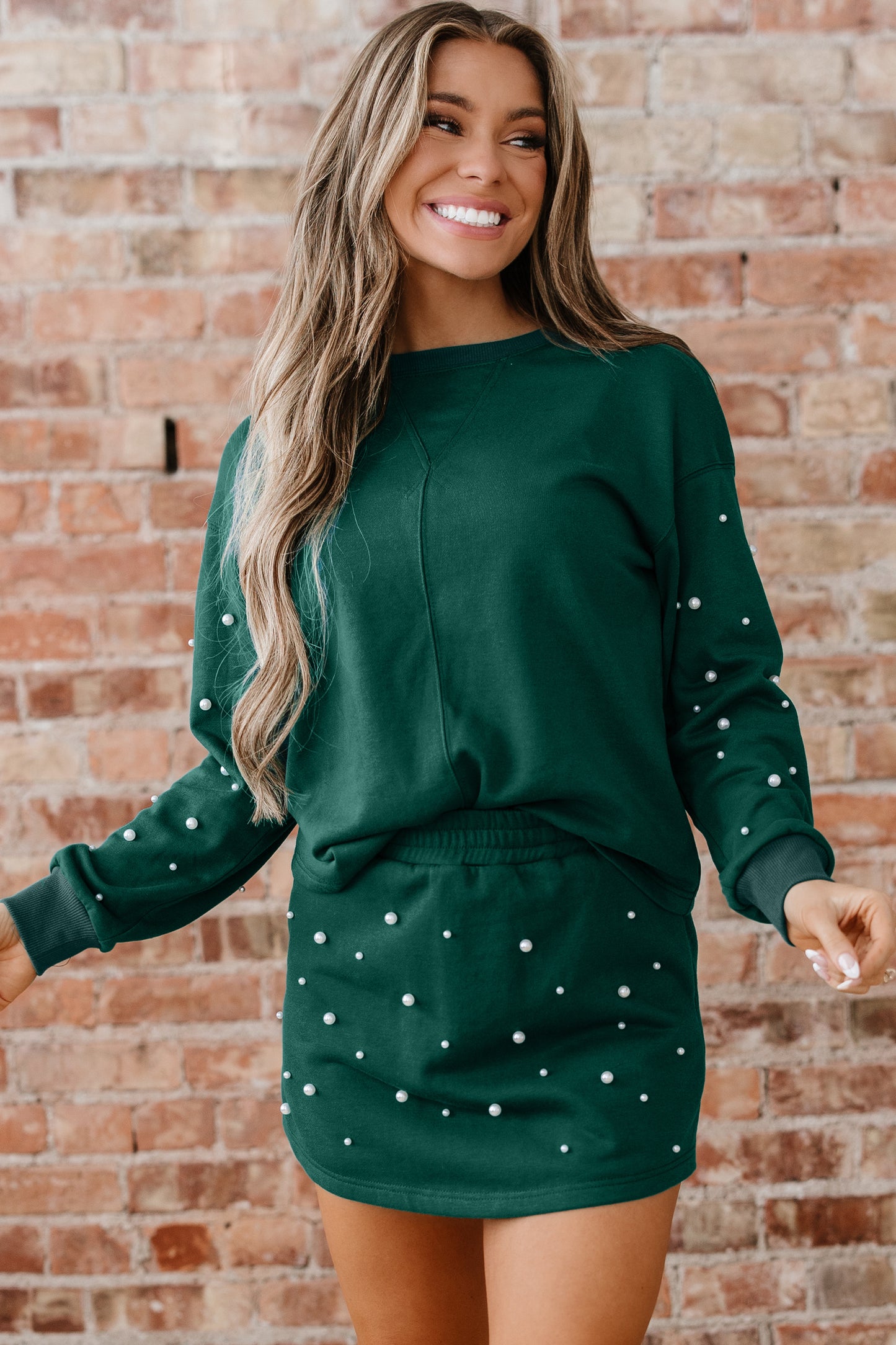 Pearly Green Mini Skirt Set