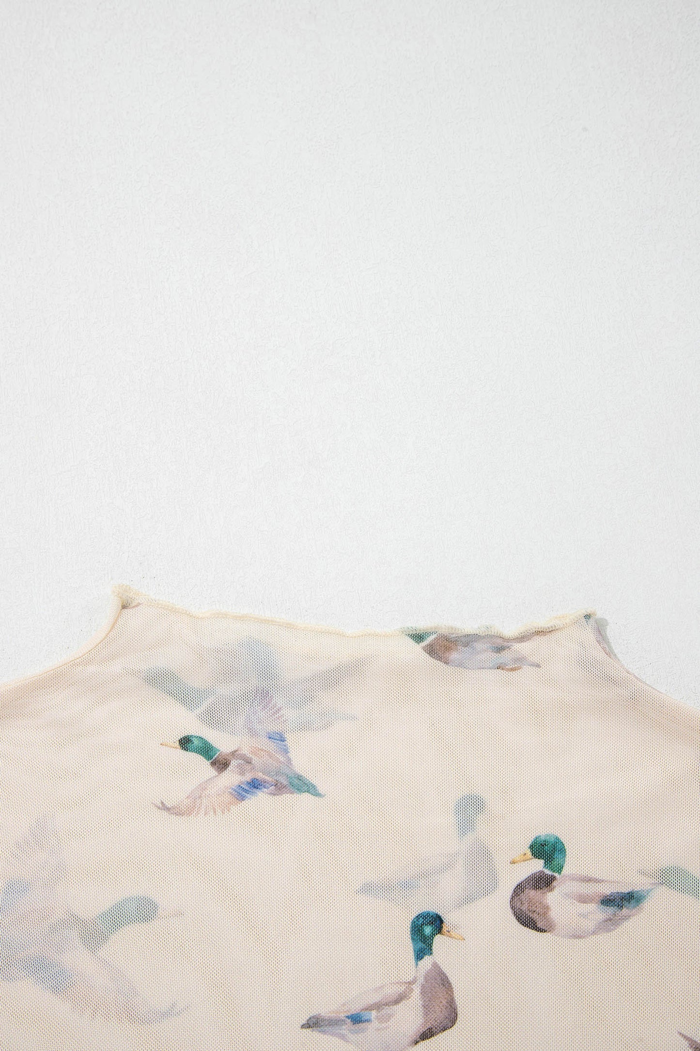 Beige Mallard Sheer Mesh Short Sleeve Top