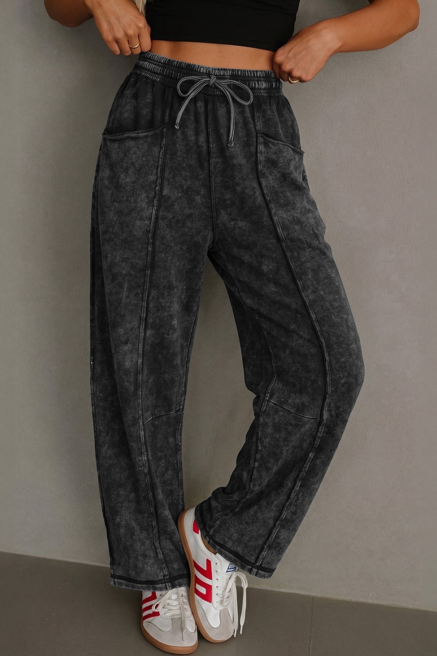 Black Mineral Wash  Barrel Pants