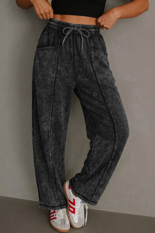 Black Mineral Wash  Barrel Pants