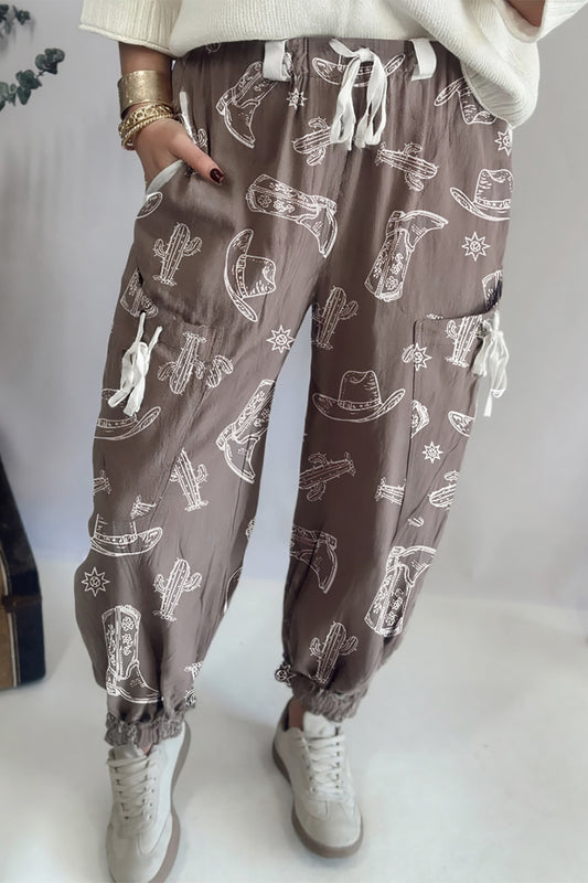 Khaki Wildwest Drawstring Jogger Pants