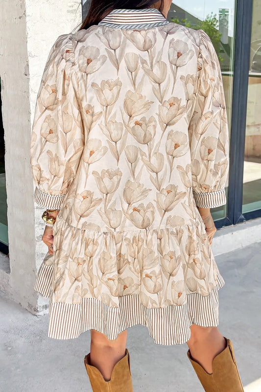 Plus Size Floral Patchwork Button Down A-line Dress