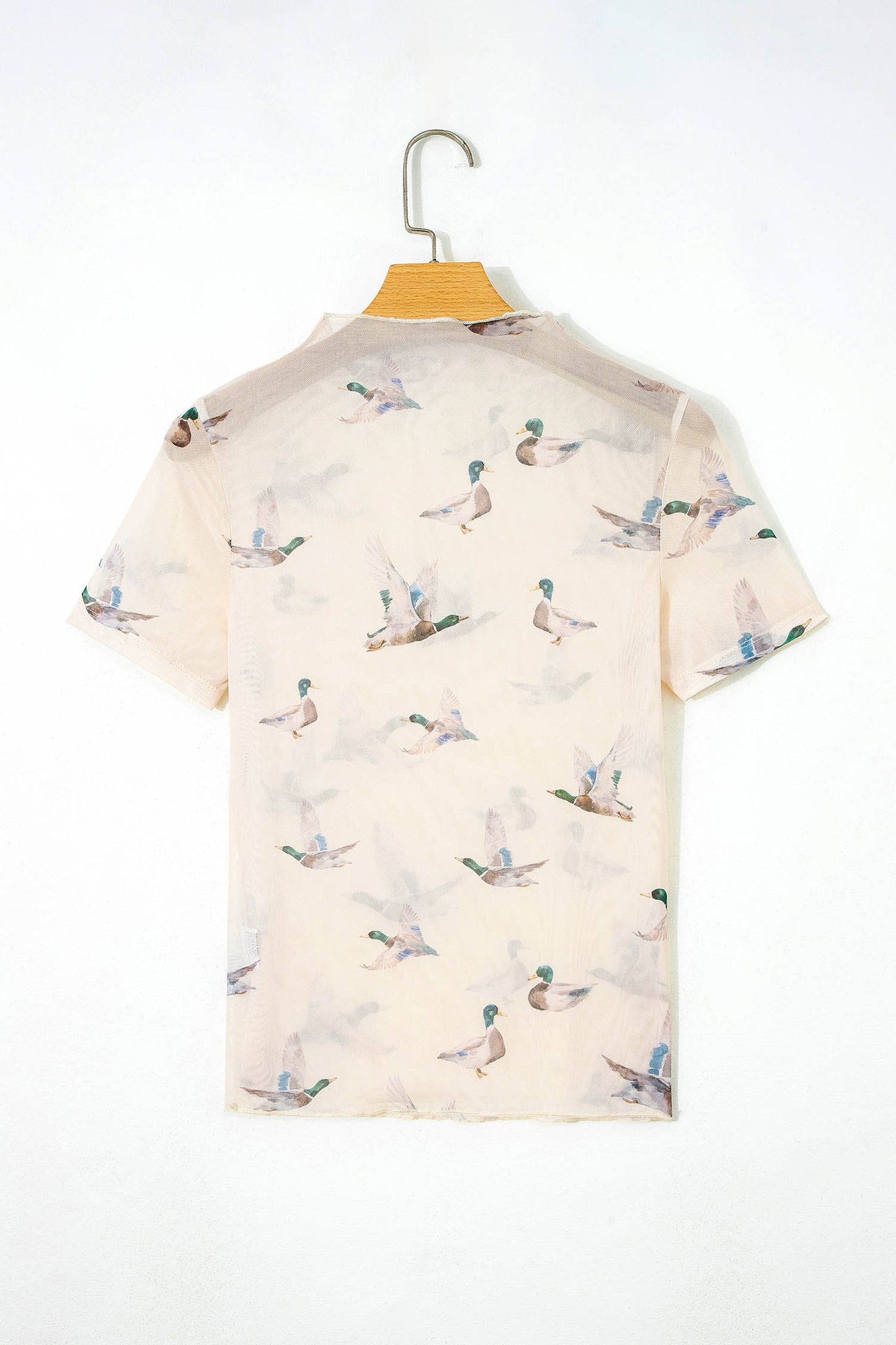Beige Mallard Sheer Mesh Short Sleeve Top