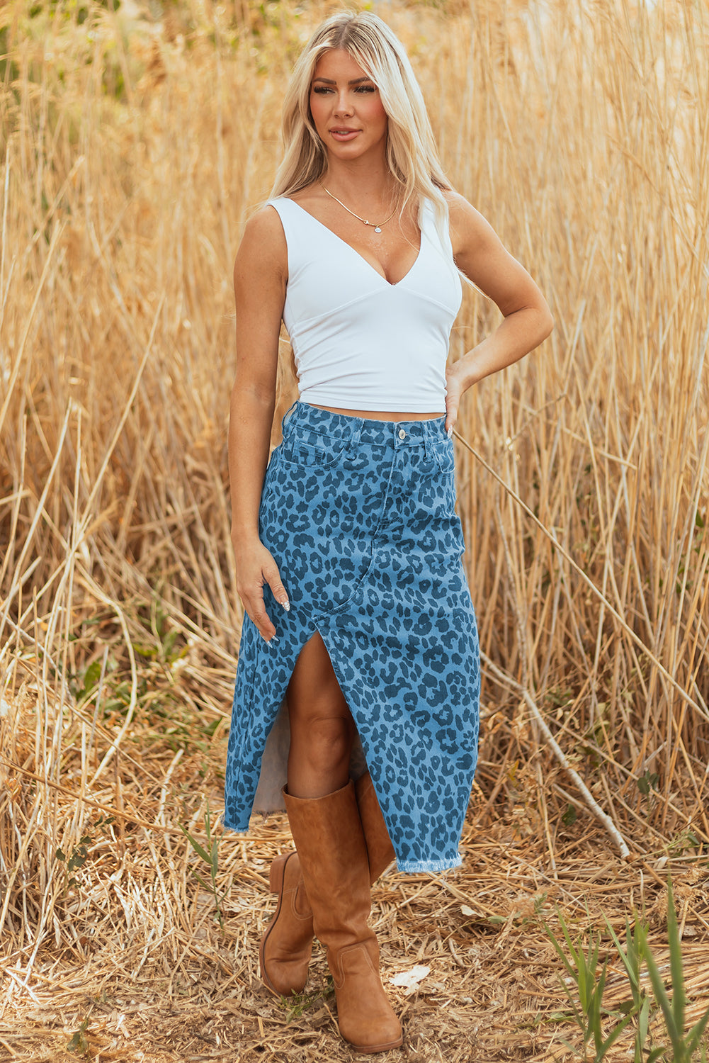 Leopard Denim Skirt