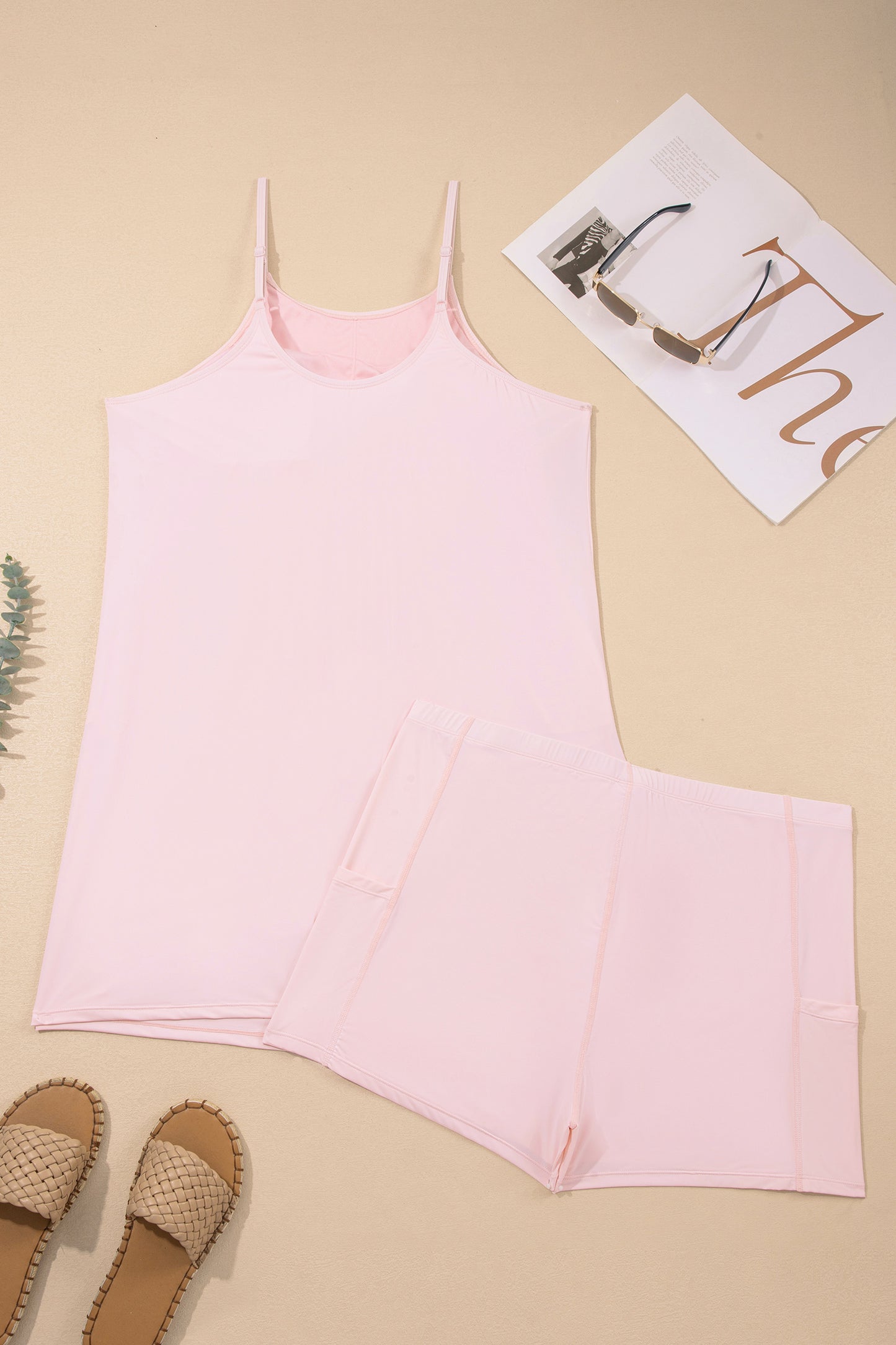 Pink Plus Size Build-in Shorts Sleeveless Dress
