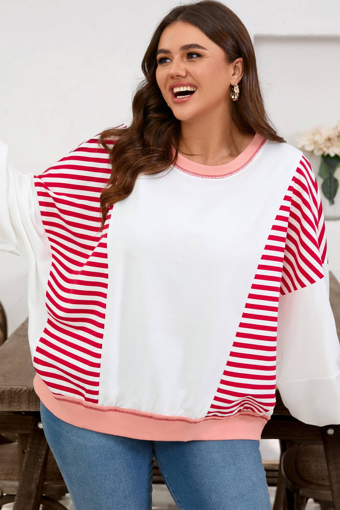 Red Stripe Plus Sweatshirt
