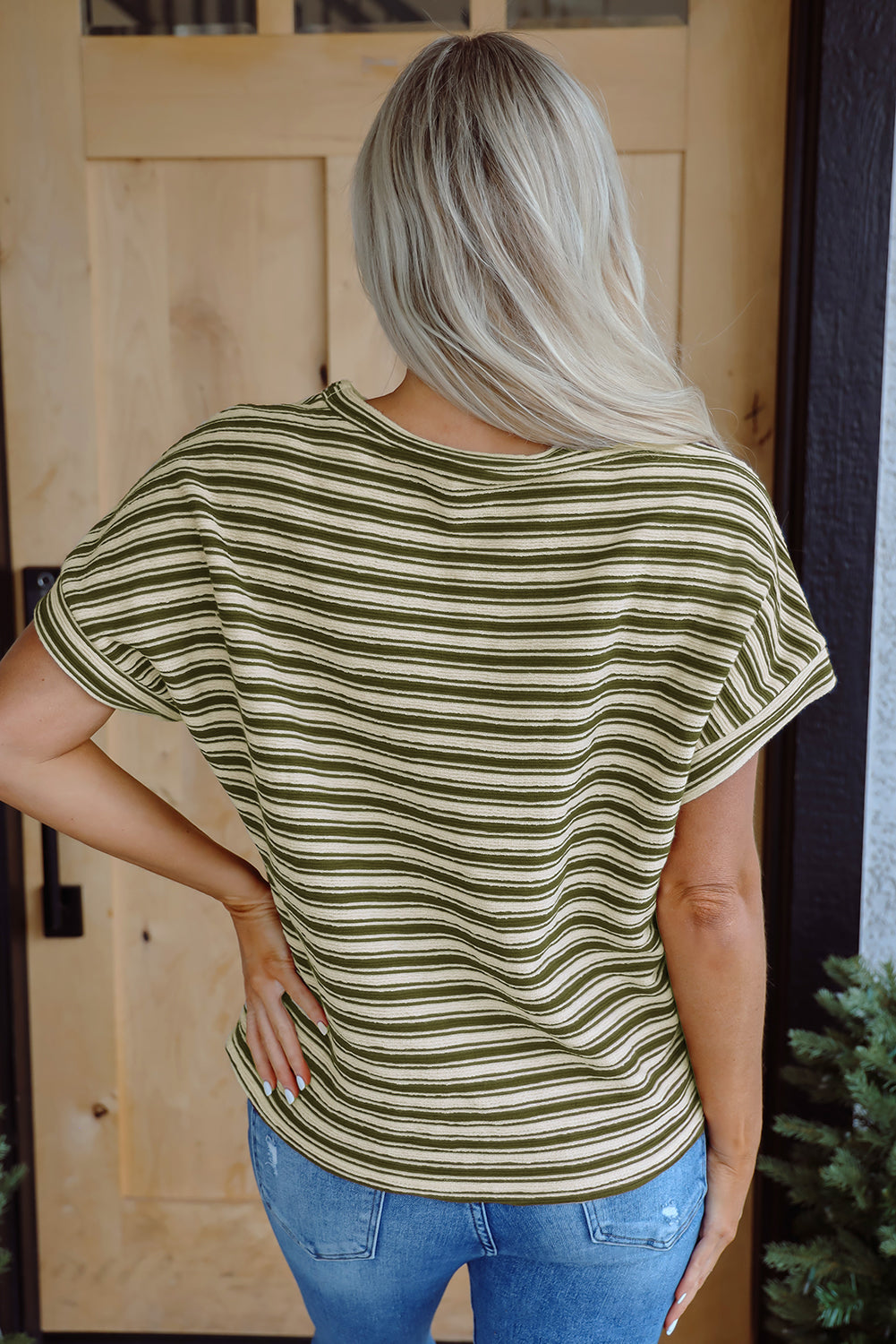 Green Stripe Crew Neck