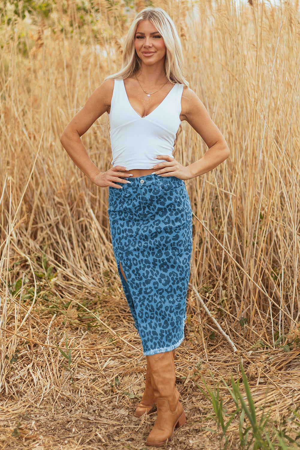 Leopard Denim Skirt