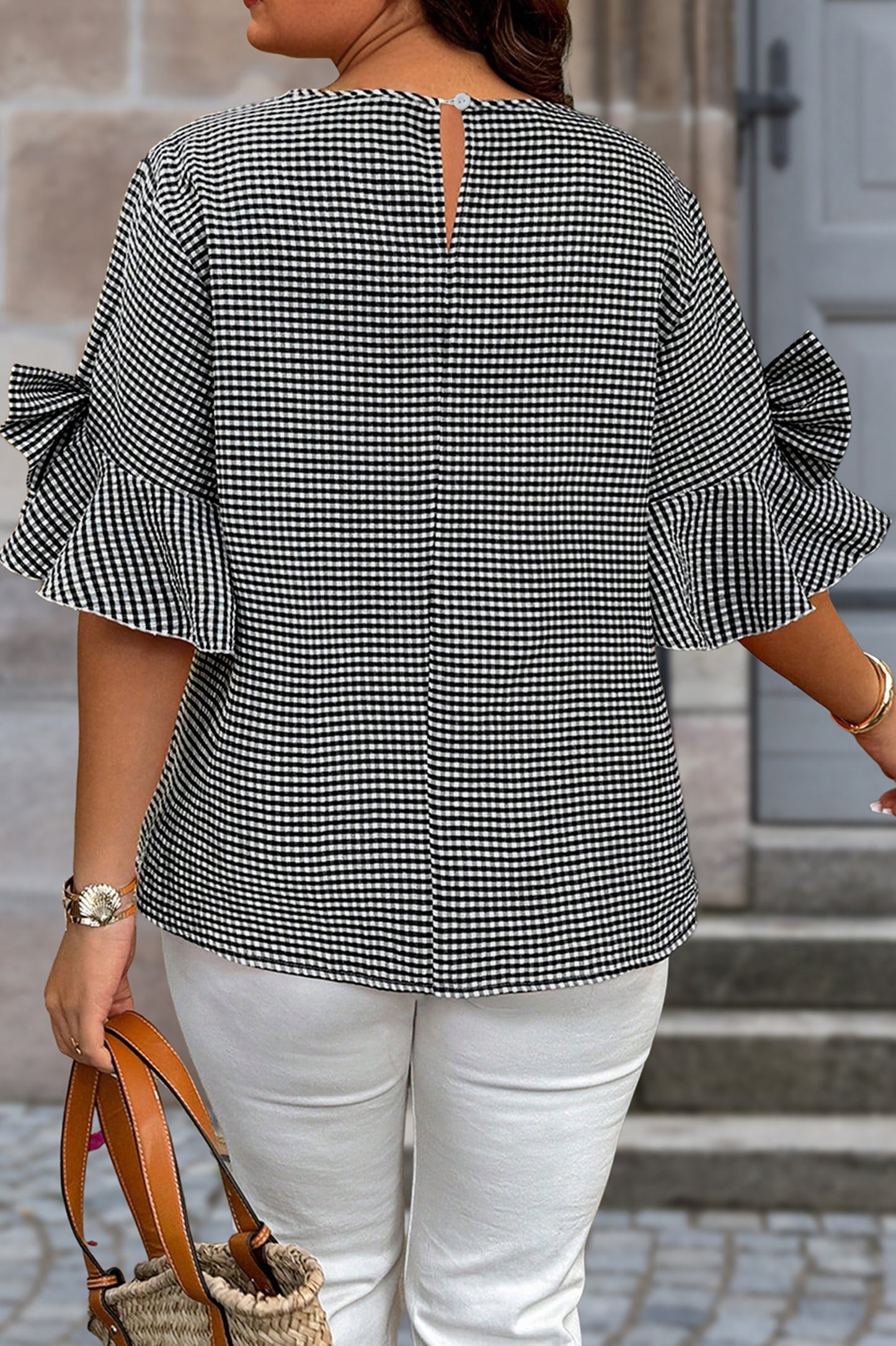 Black Bow Bell Sleeve Blouse