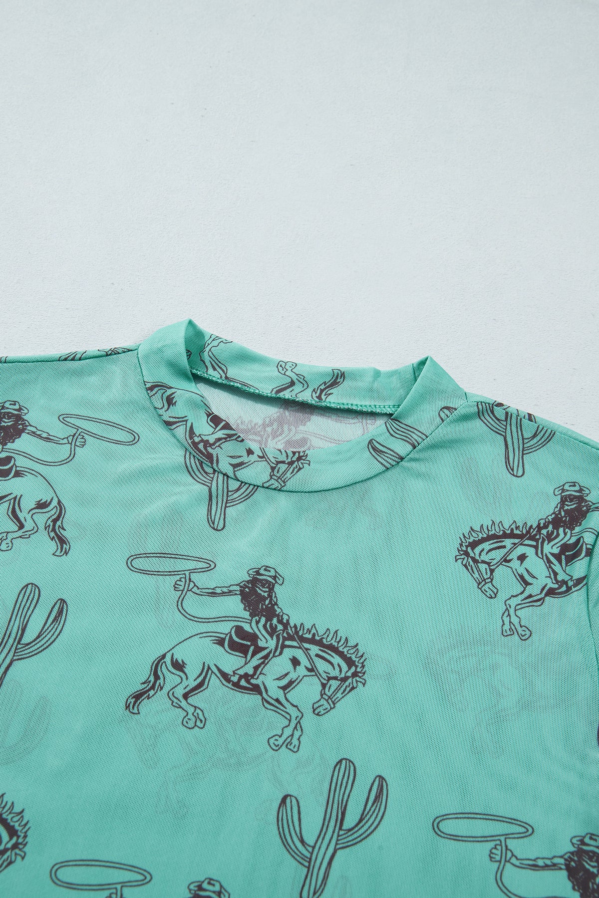 Turquoise Western Mesh Top