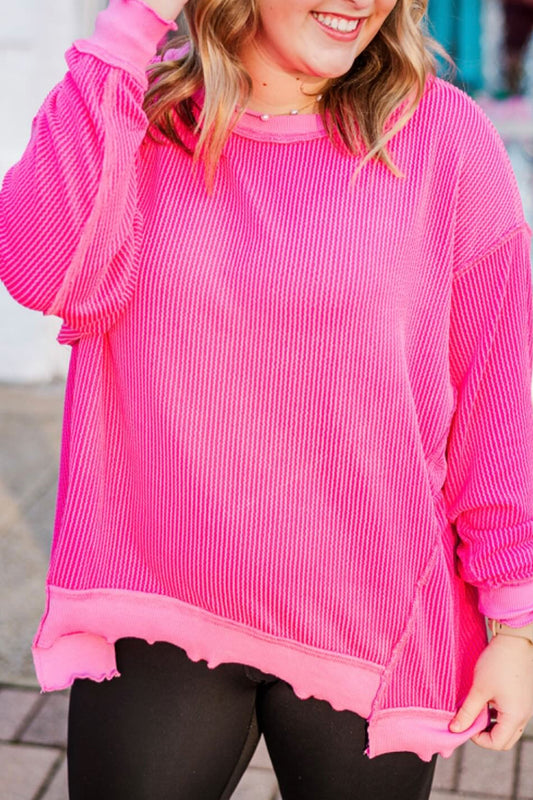 Rose Two Tone Plus Size Twisted Rib Top