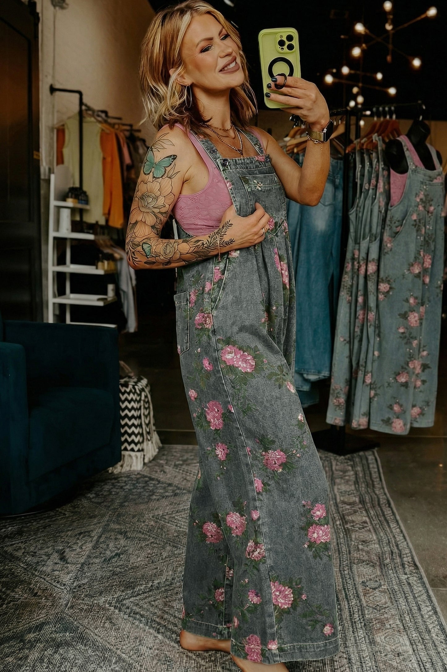 Floral Print Denim Jumpsuit