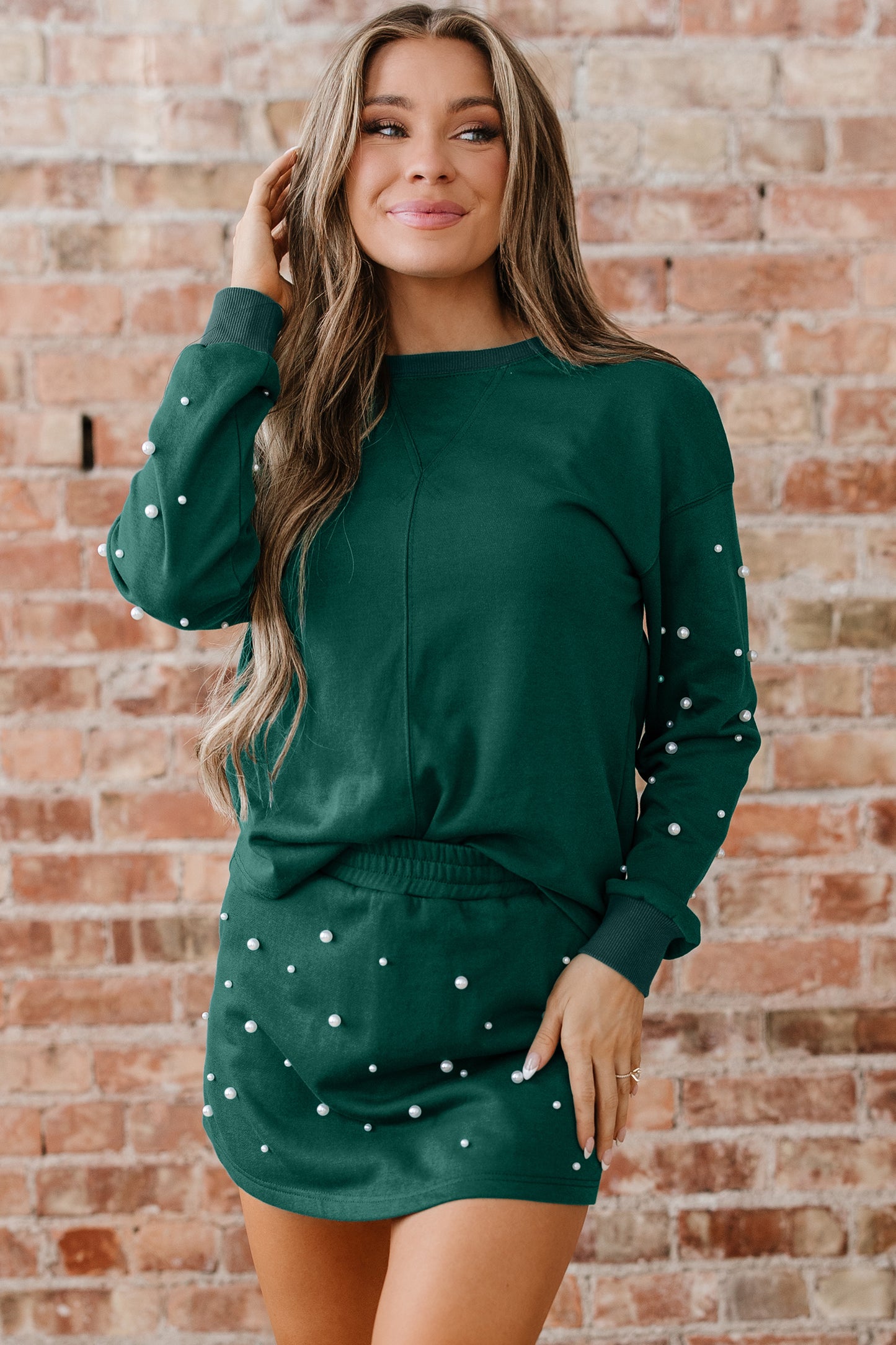 Pearly Green Mini Skirt Set