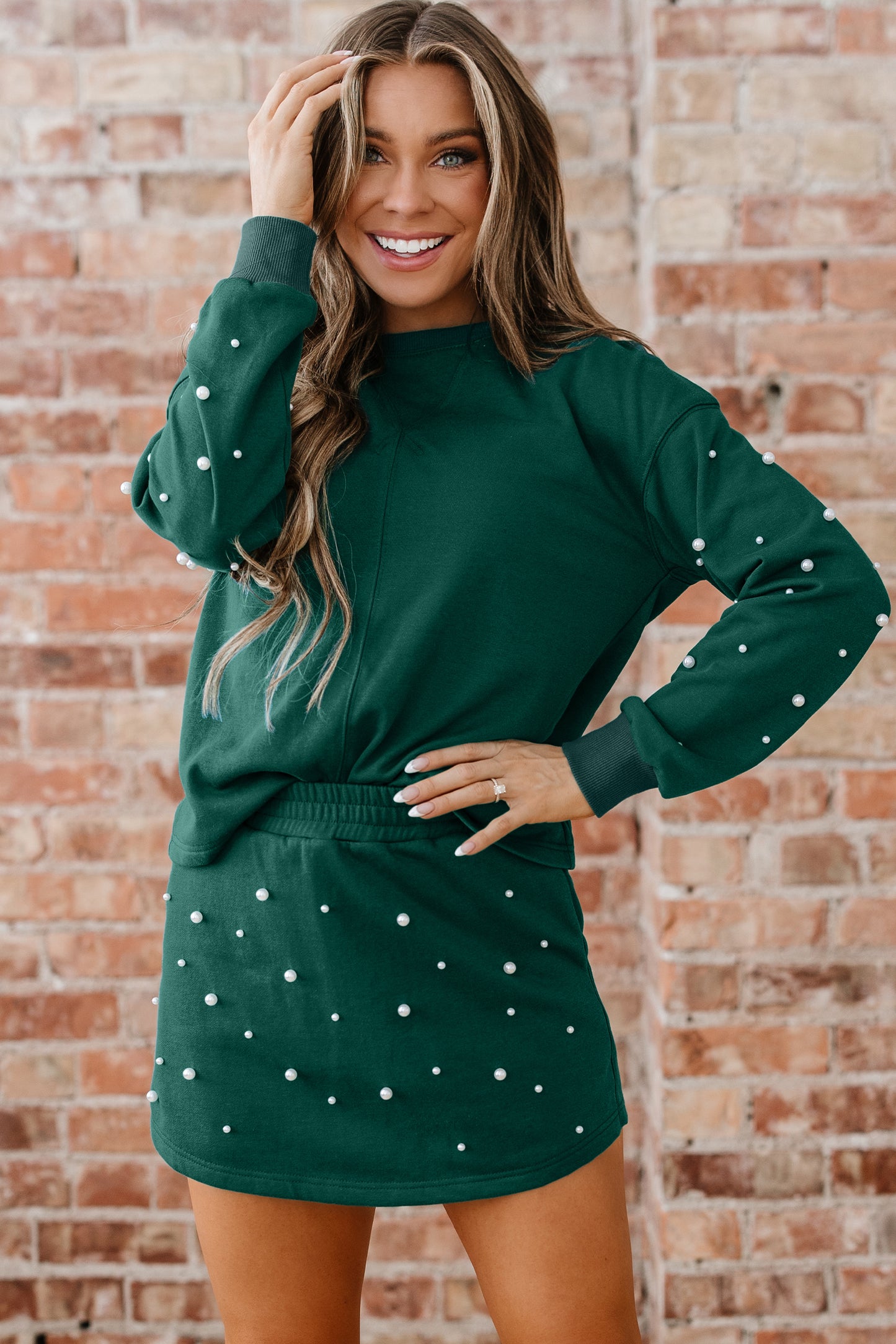 Pearly Green Mini Skirt Set
