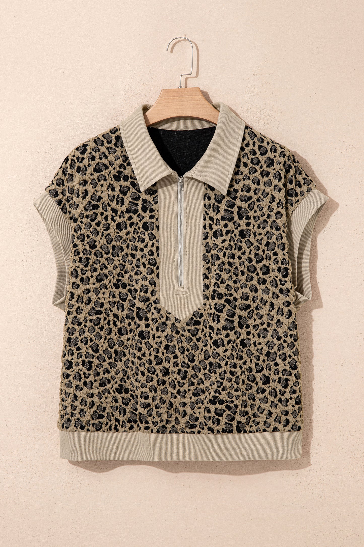 Beige Ribbed Leopard Plus Top