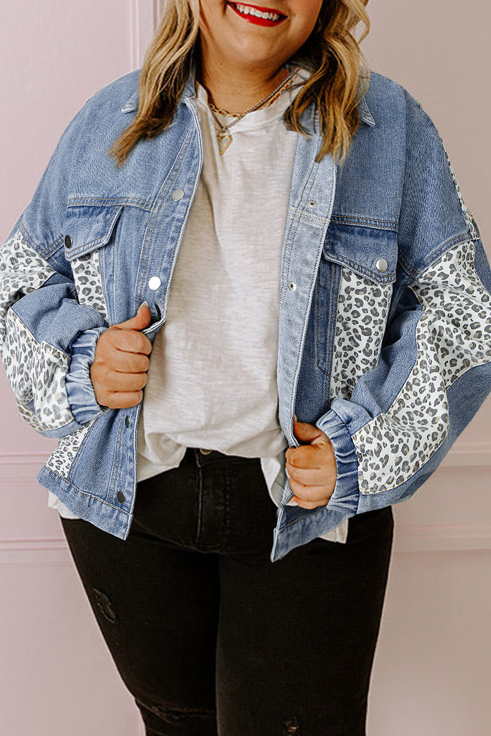Blue Leopard Plus Denim Jacket