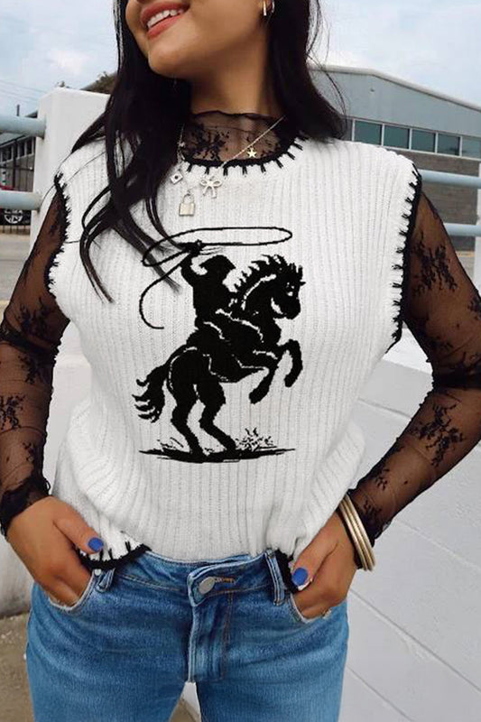 White Contrast Rodeo Sweater Vest