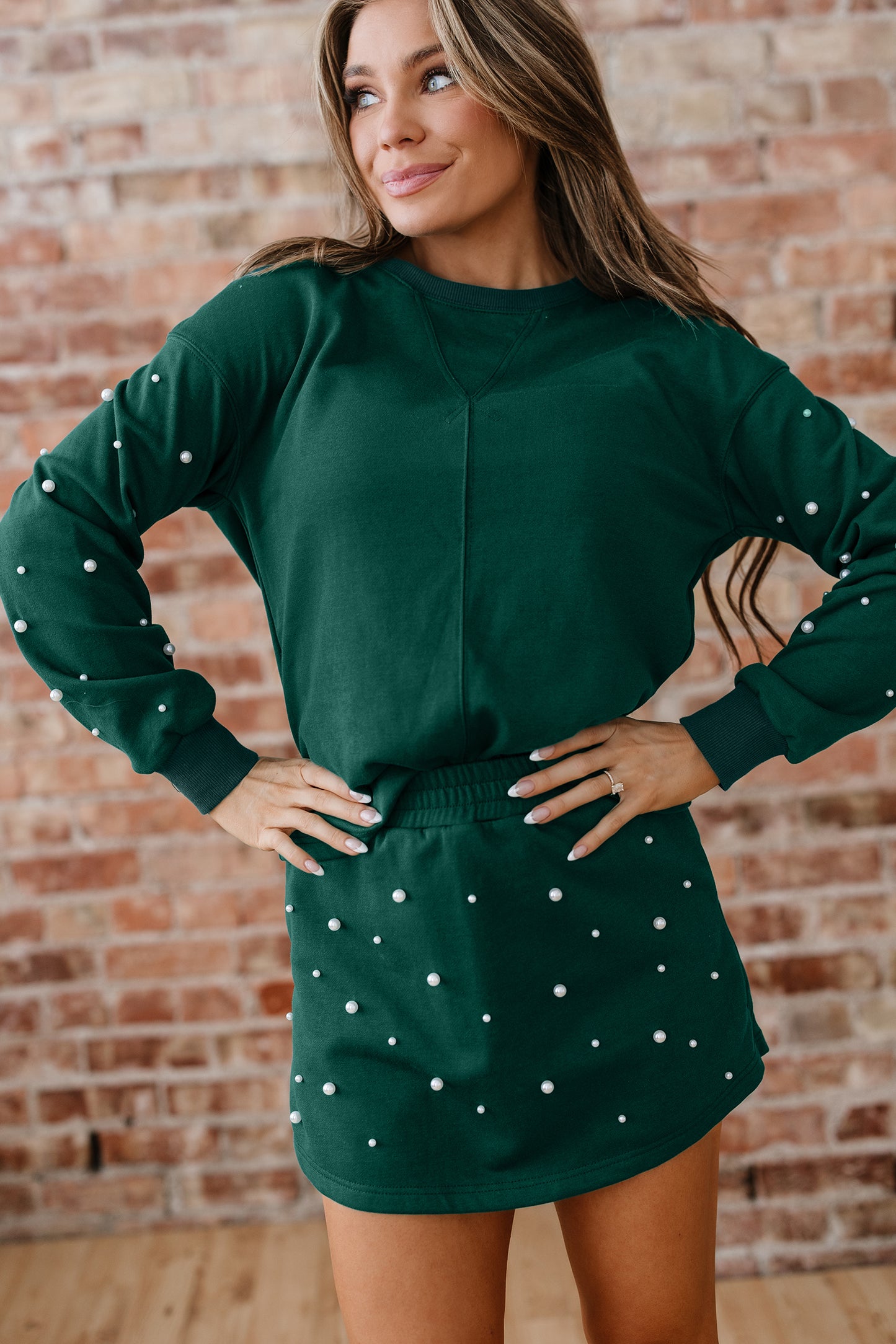 Pearly Green Mini Skirt Set