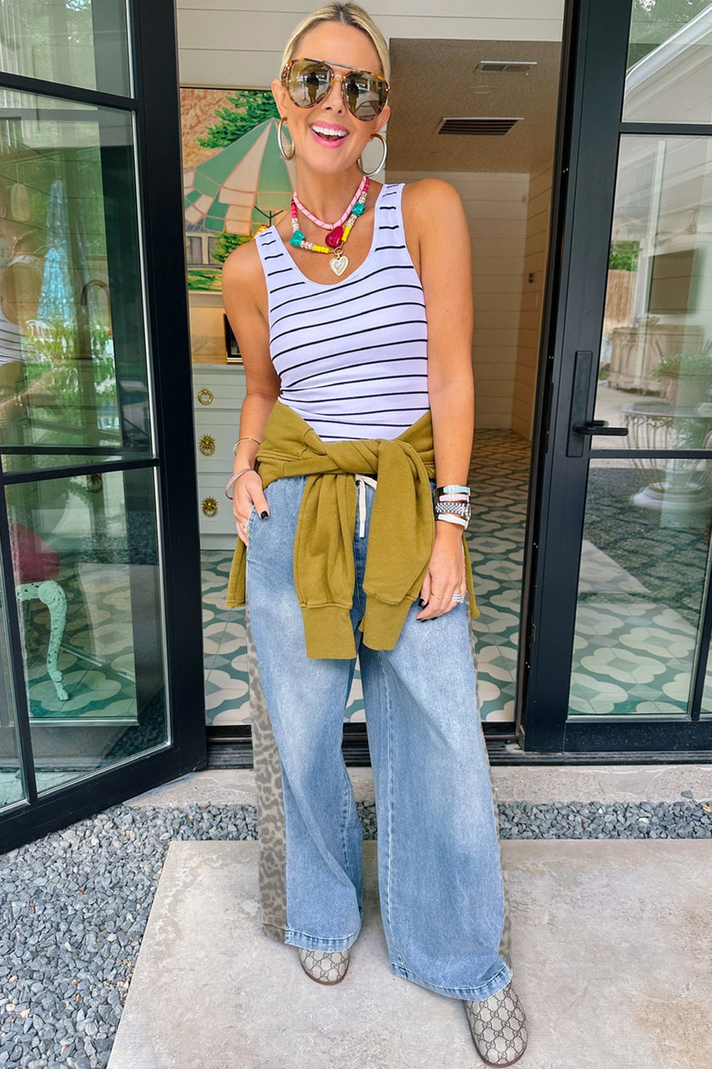 Beau Leopard Striped-Wide Leg Jeans
