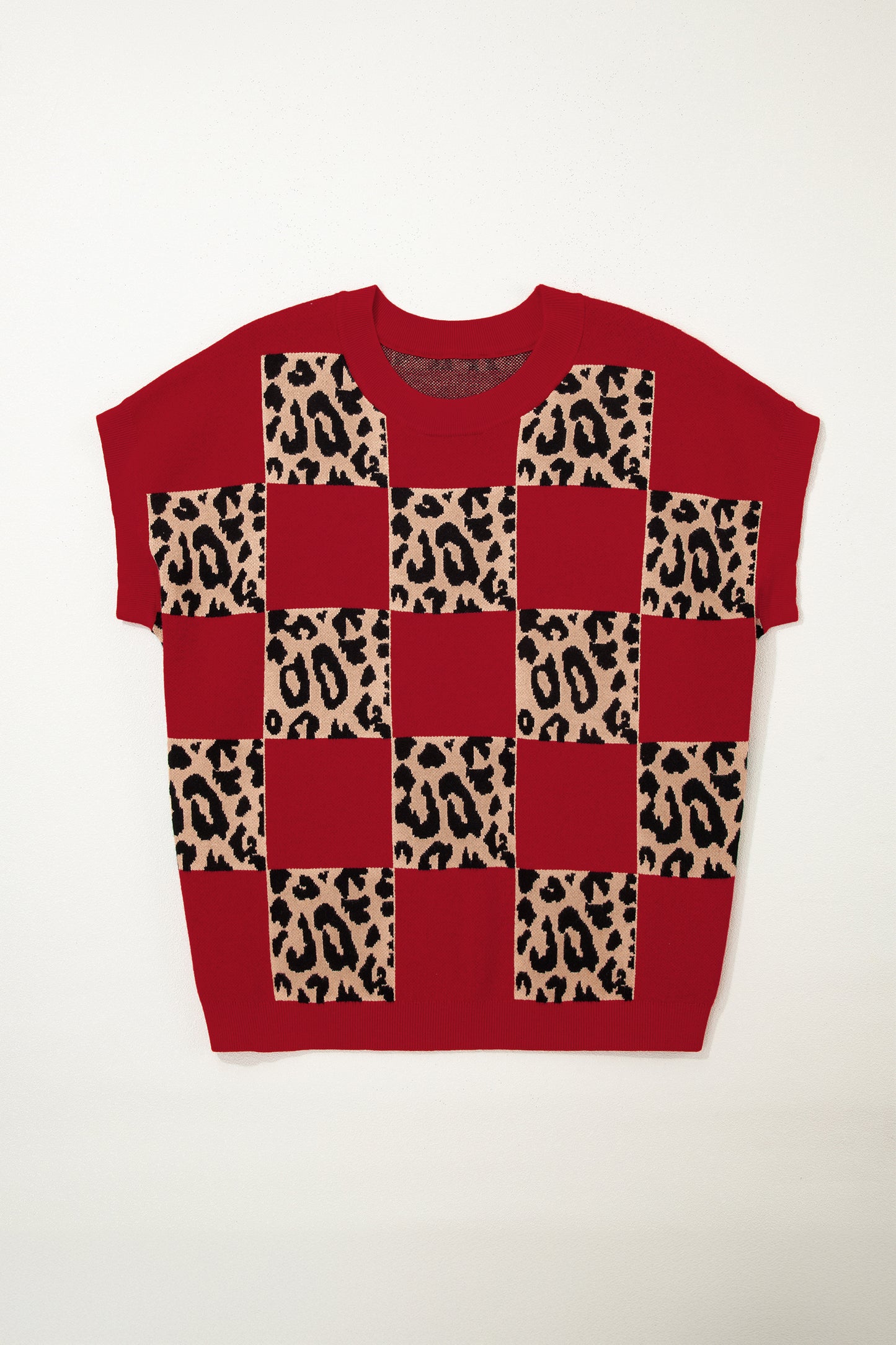 Red Plus Leopard Short Sleeve Sweater