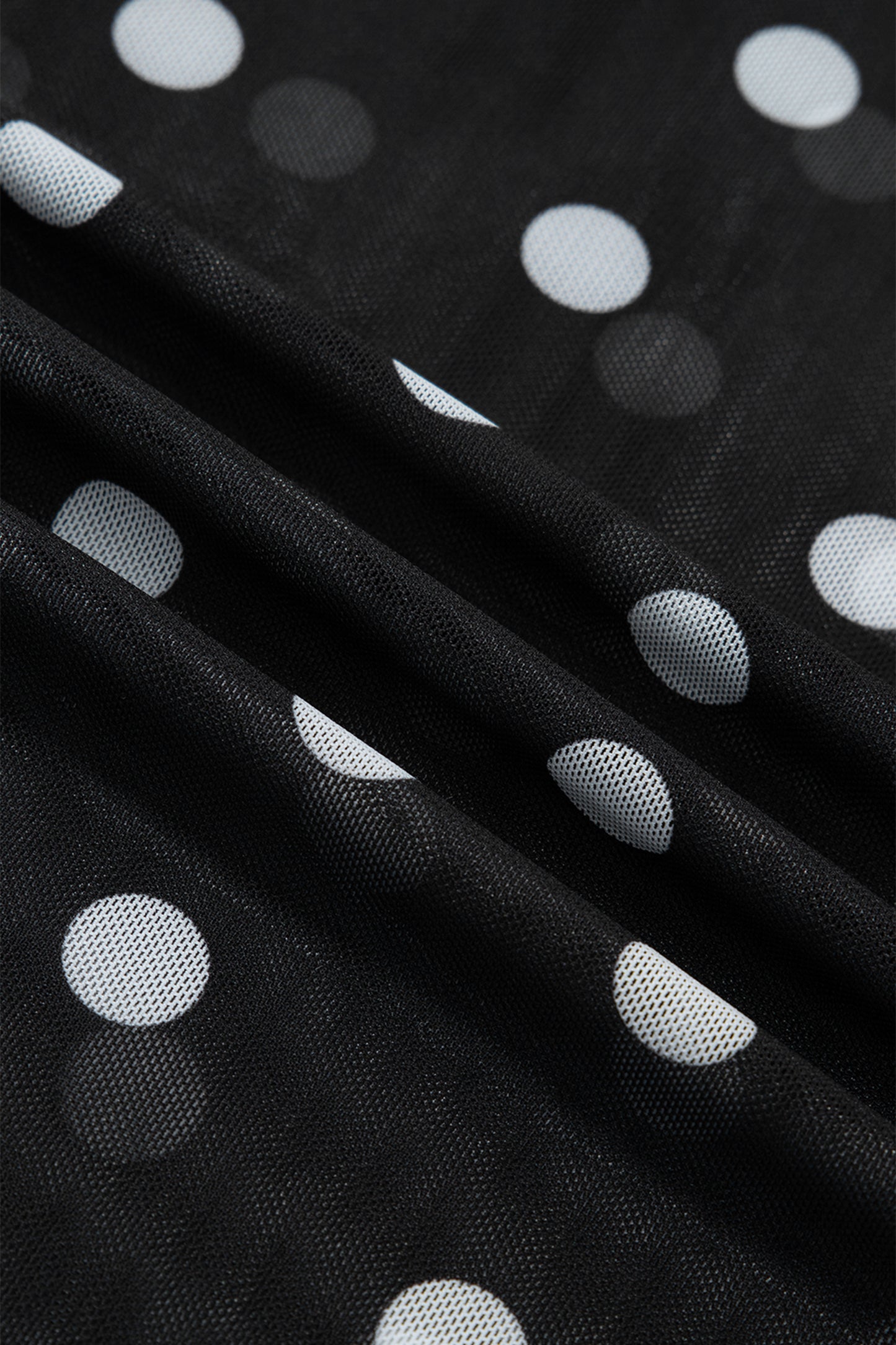 Black Plus Size Mock Neck Polka Dot Long Sleeve Mesh Top