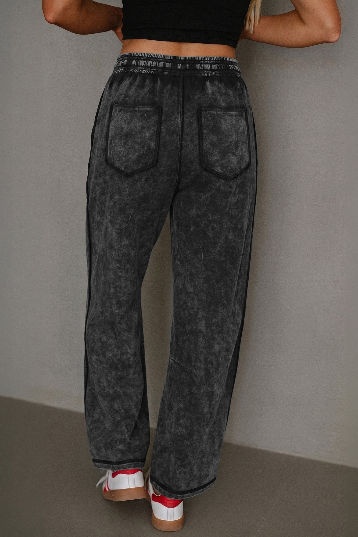 Black Mineral Wash  Barrel Pants