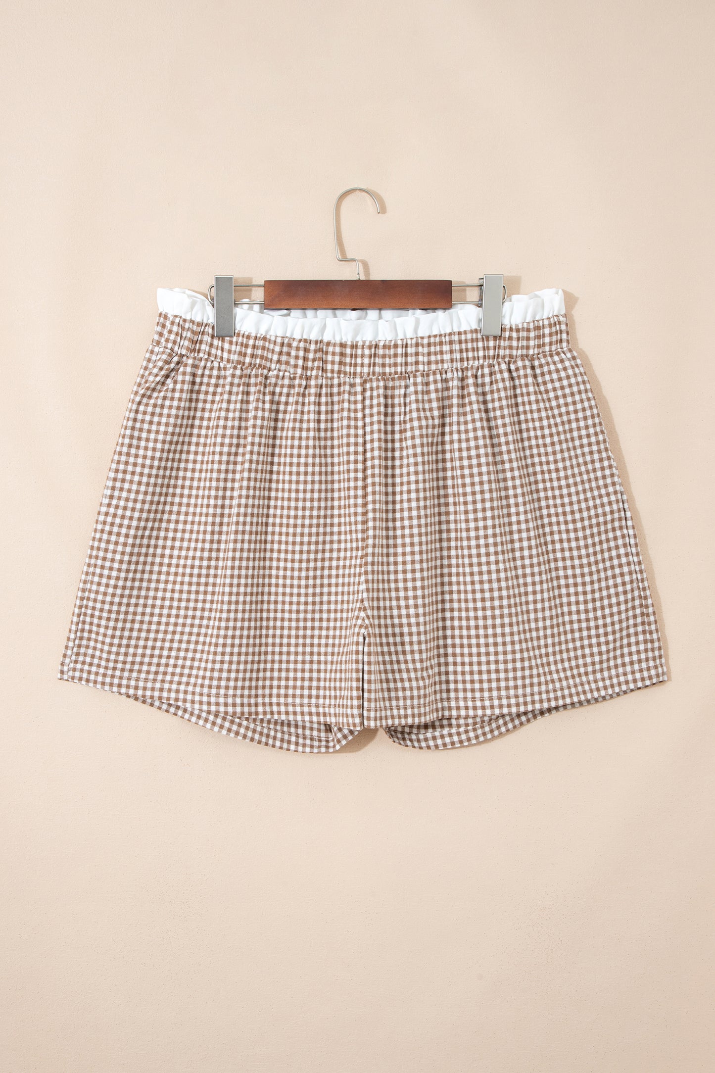 Khaki Contrast Trim Plaid Print Plus Size Shorts