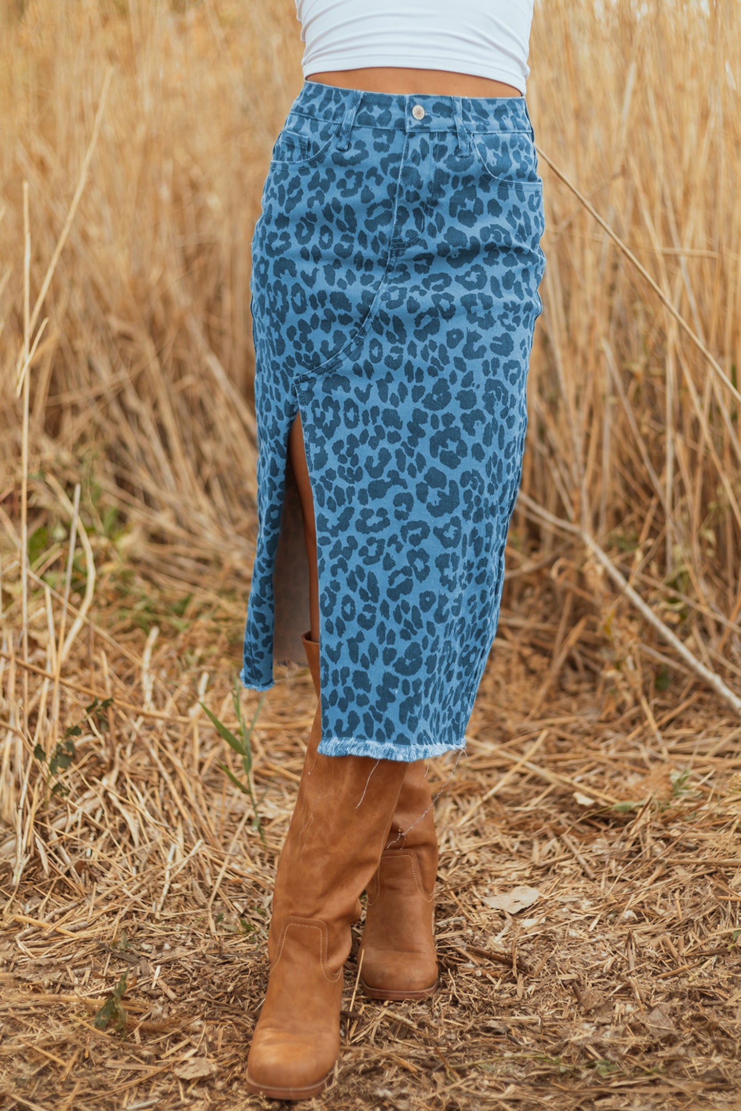 Leopard Denim Skirt