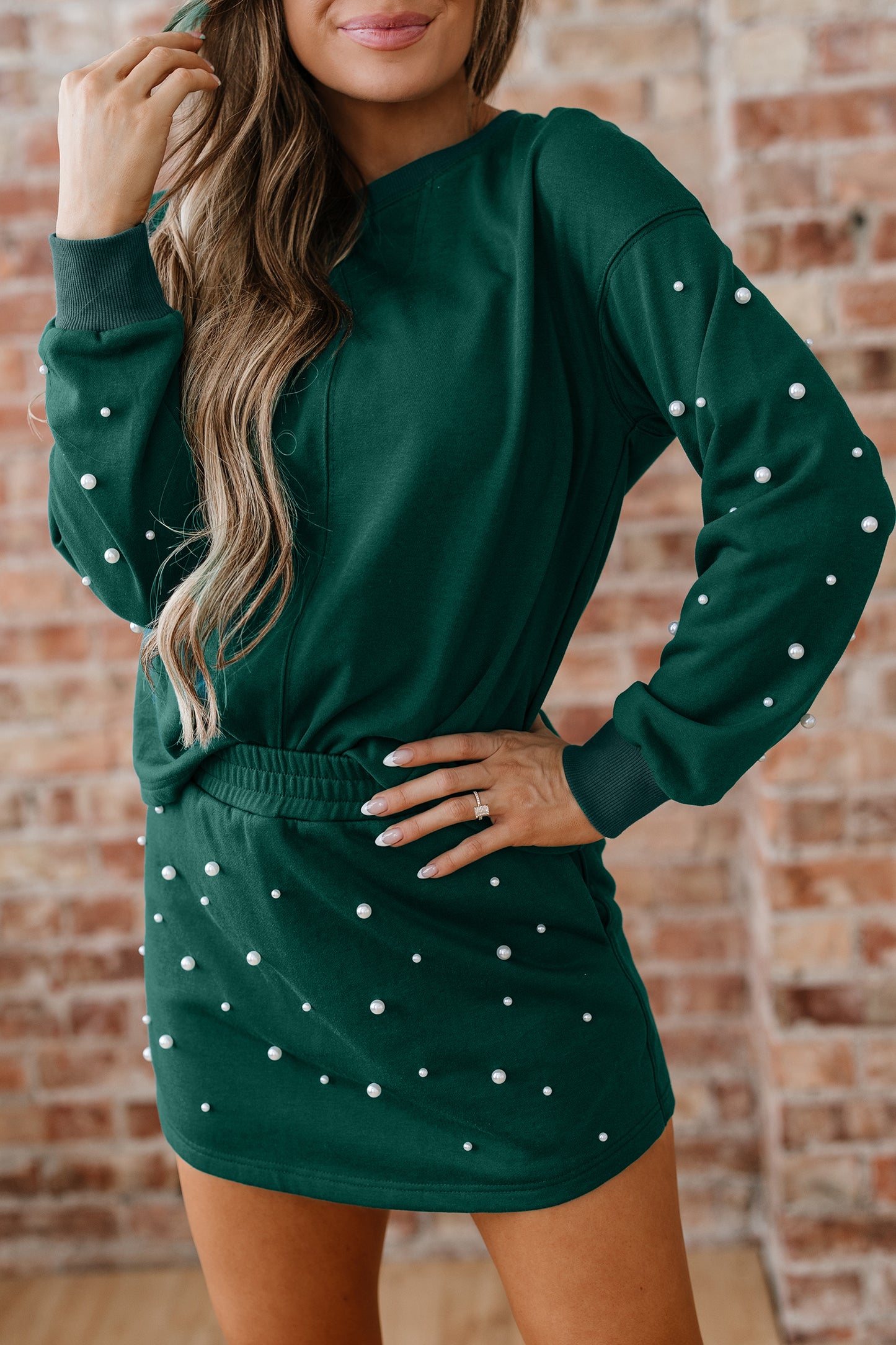 Pearly Green Mini Skirt Set