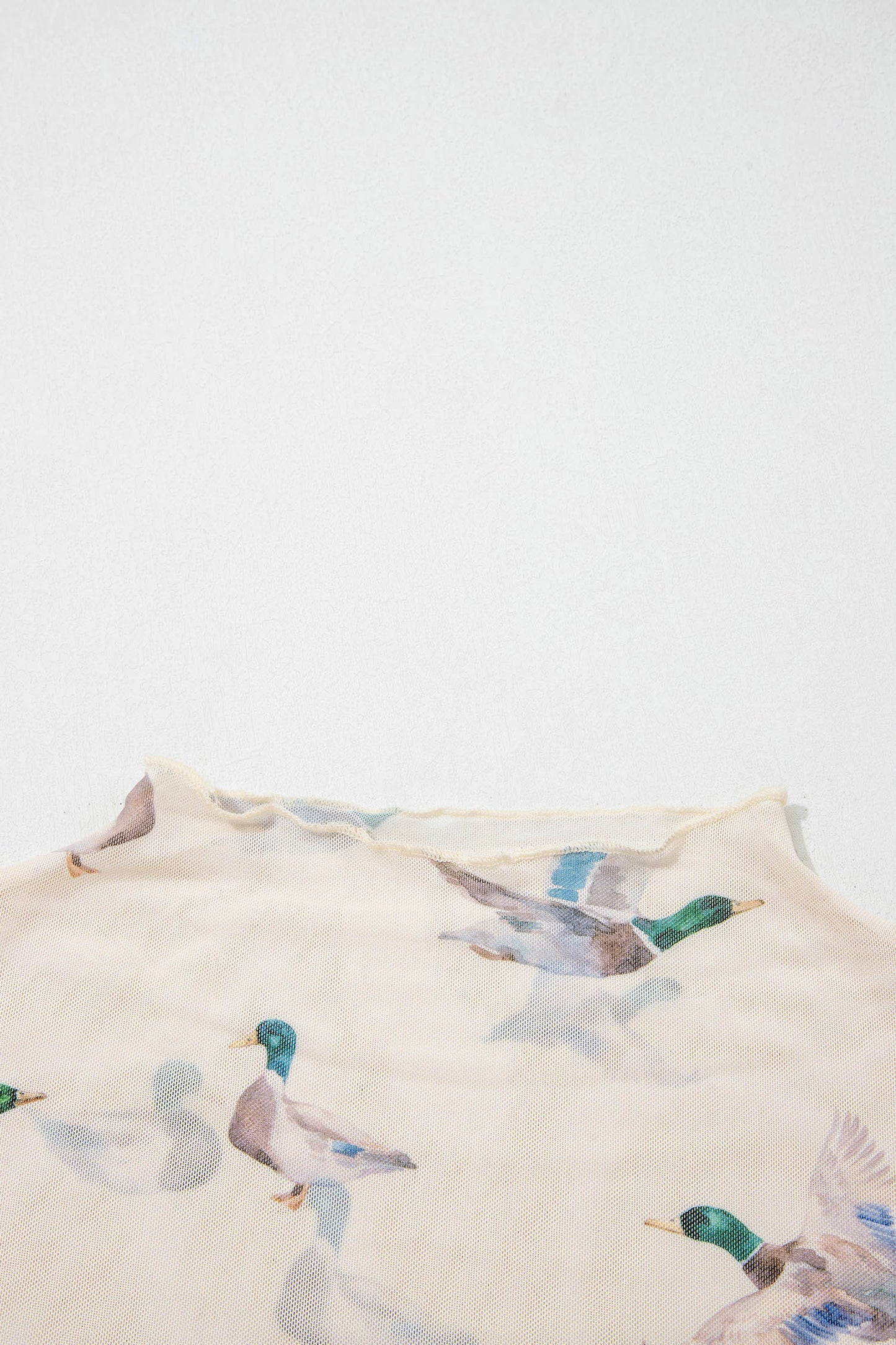 Beige Mallard Sheer Mesh Short Sleeve Top