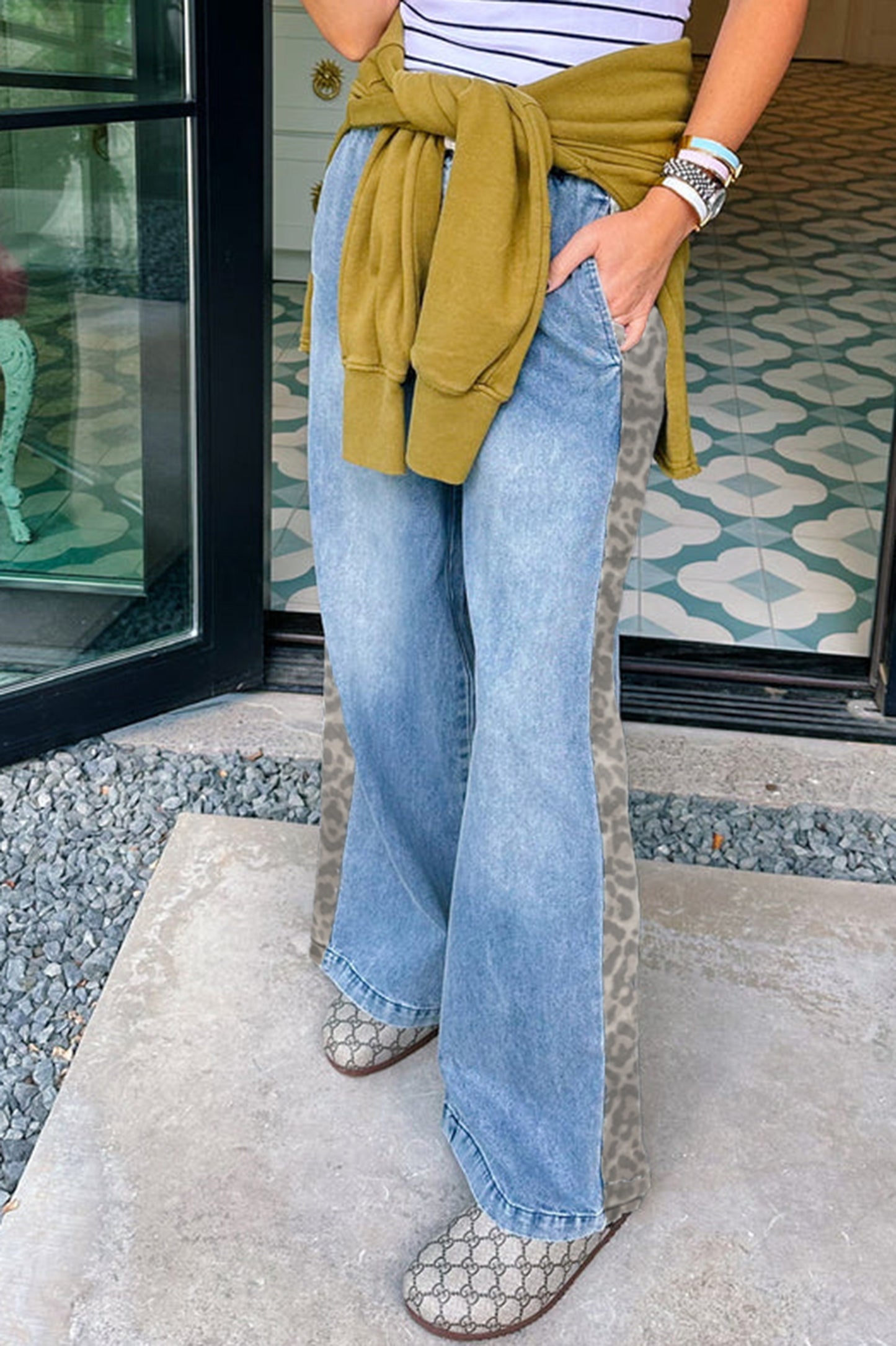 Beau Leopard Striped-Wide Leg Jeans