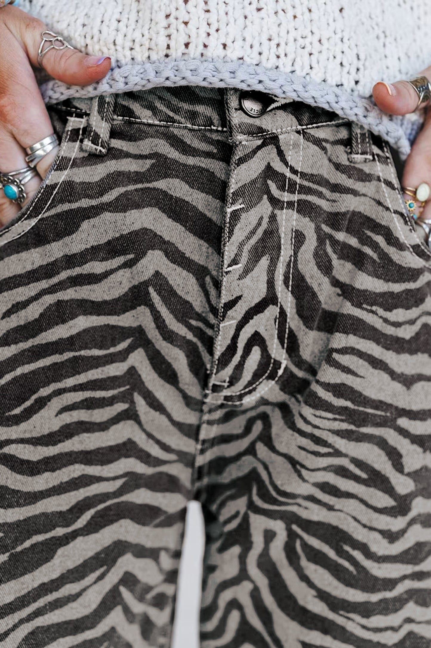 Gray Zebra Stripe Jeans