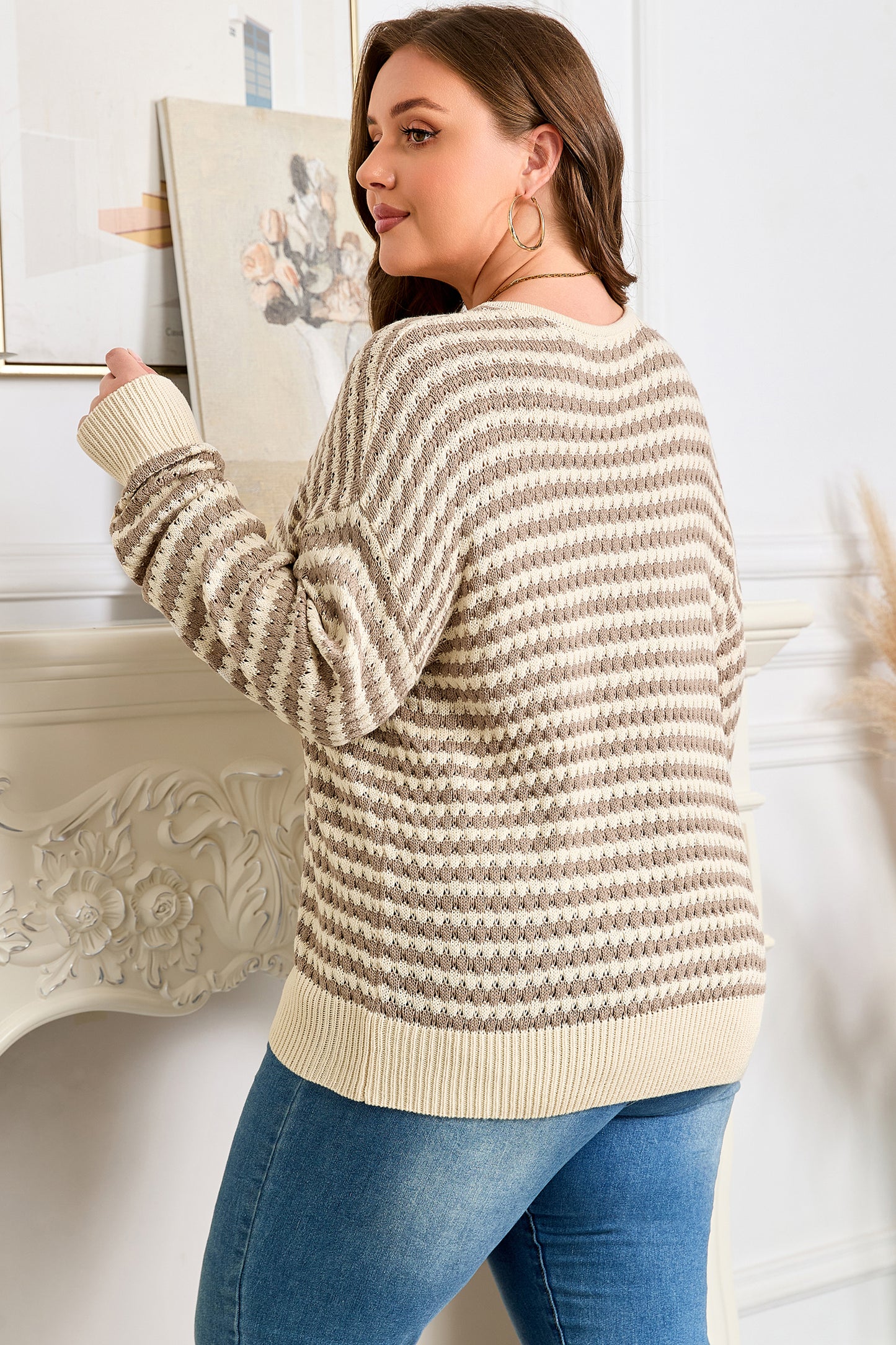 Khaki Stripe Plus Size Sweater