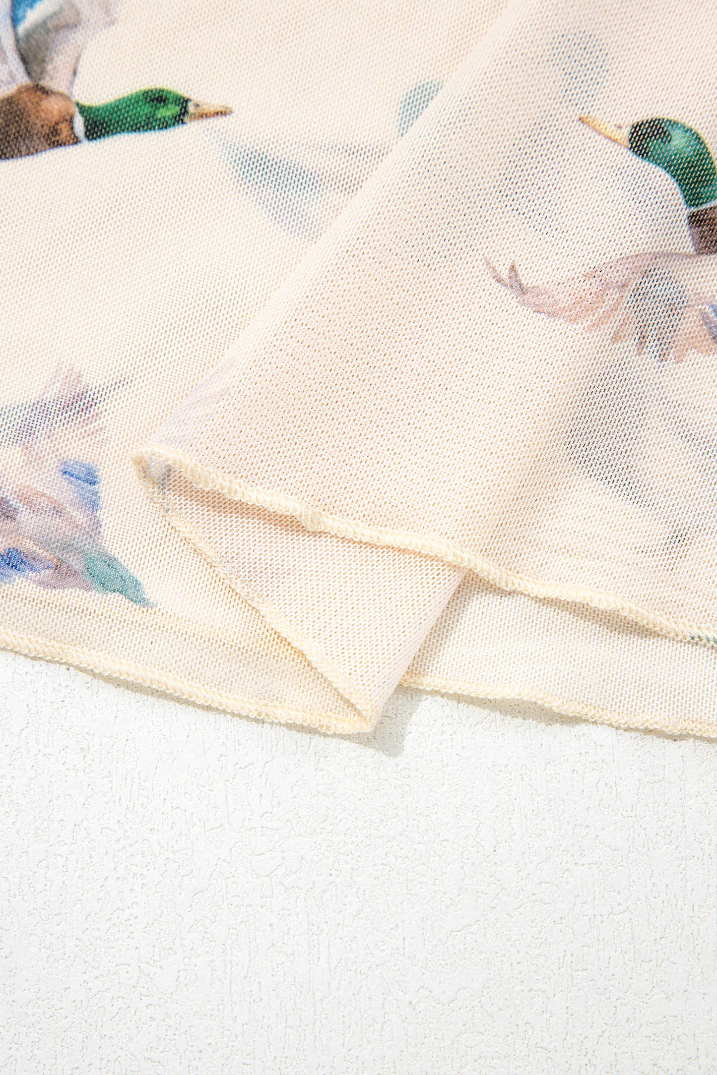 Beige Mallard Sheer Mesh Short Sleeve Top